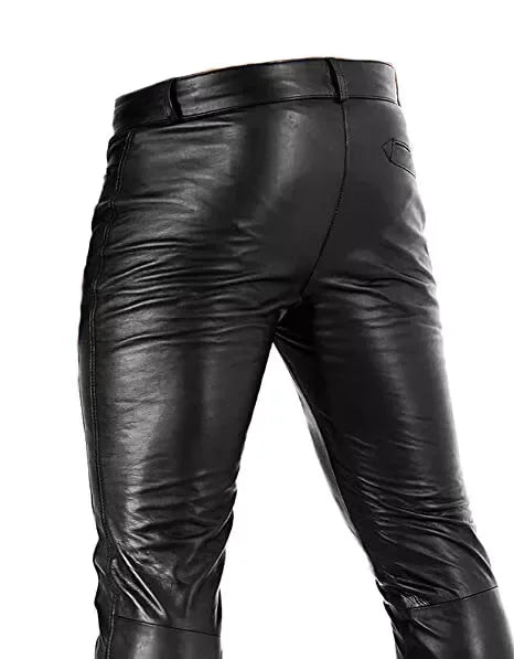 Leather Biker Pants Men Genuine Real Leather Trousers