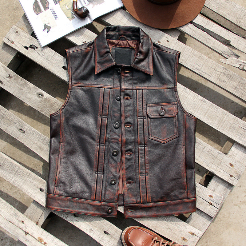 Black vegetable tanned lambskin riding leather vest