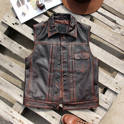 Black vegetable tanned lambskin riding leather vest