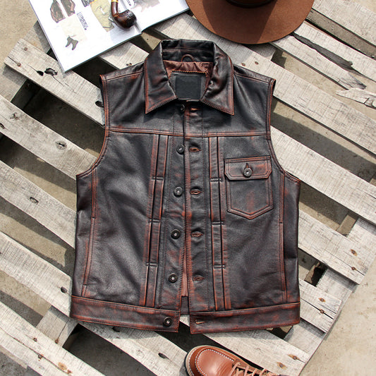 Black vegetable tanned lambskin riding leather vest