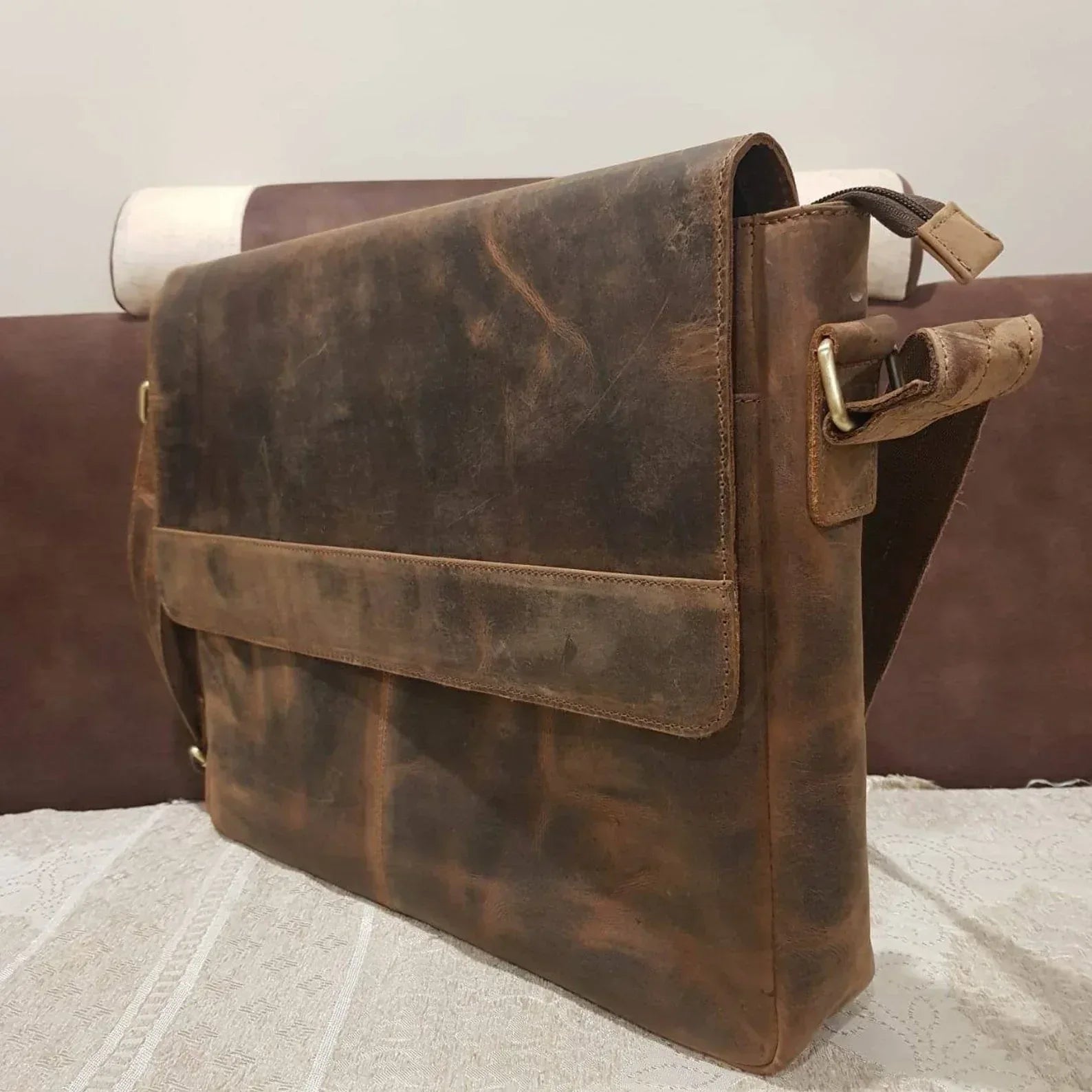 Leather Messenger Bag for Men 15 Inch Laptop