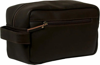 Genuine Leather Mens Toiletry Bag Dark Travel Organizer