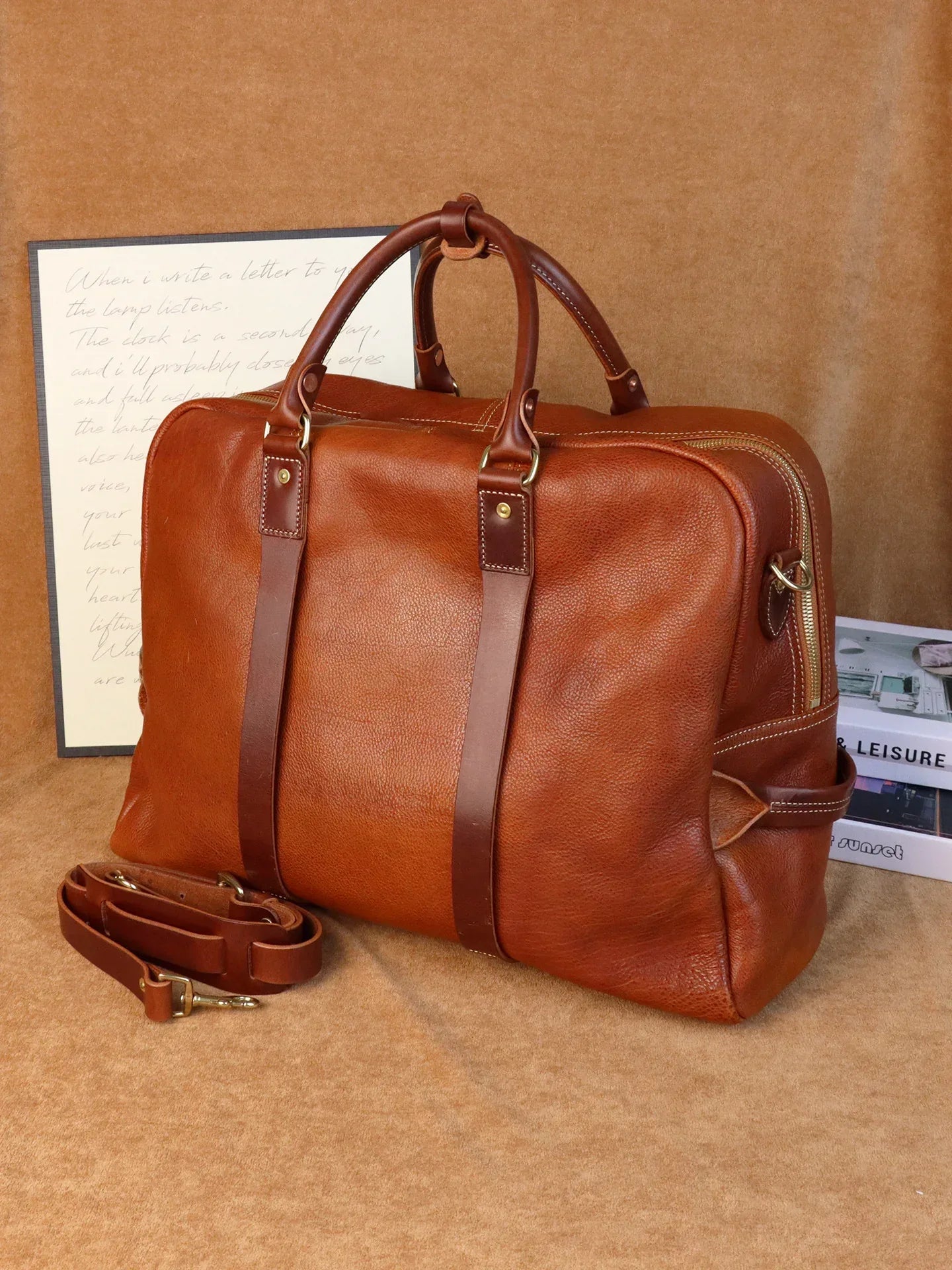 mens leather travel bag large cowhide duffle weekender bag 1