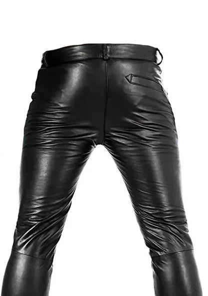 Leather Biker Pants Men Genuine Real Leather Trousers