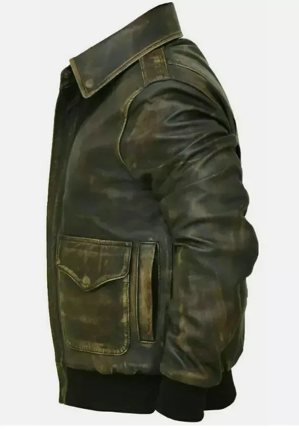 Leather Flight Jacket for Men with Distressed Vintage Bomber Design