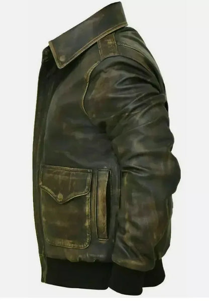 Leather Flight Jacket for Men with Distressed Vintage Bomber Design