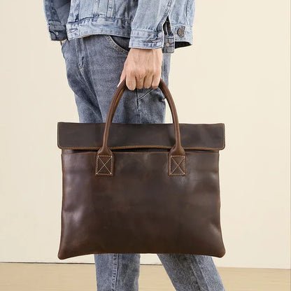 Men’s Slim Leather Briefcase Brown Laptop Document Bag