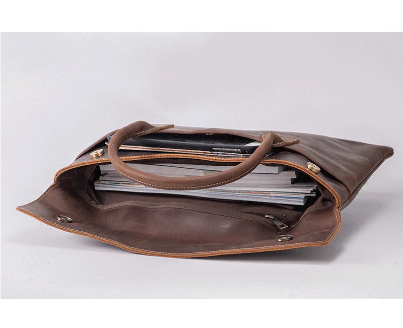 Men’s Slim Leather Briefcase Brown Laptop Document Bag