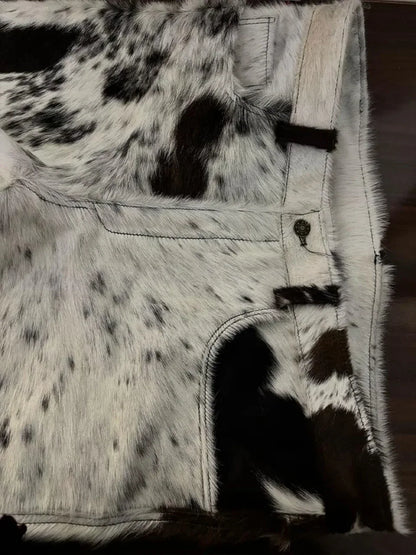 Cowhide Shorts for Men in Black and White Hair-On Hide