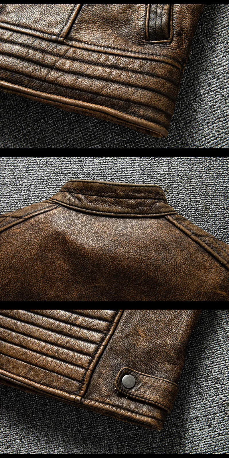 Men's Distressed Leather Biker Jacket in Vintage Brown Cowhide