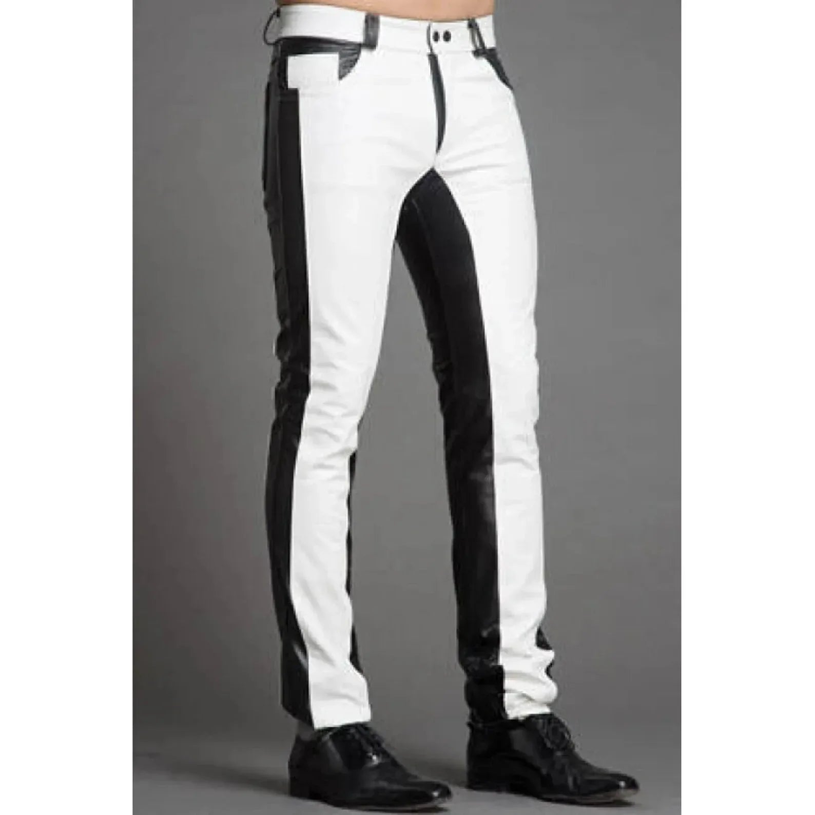 black and white leather pants mens slim fit