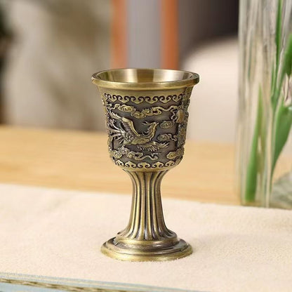 Antique bronze dragon phoenix wine serving set