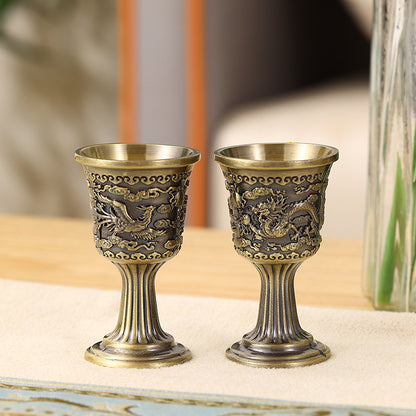 Bronze dragon phoenix wine cup set vintage zinc alloy goblets