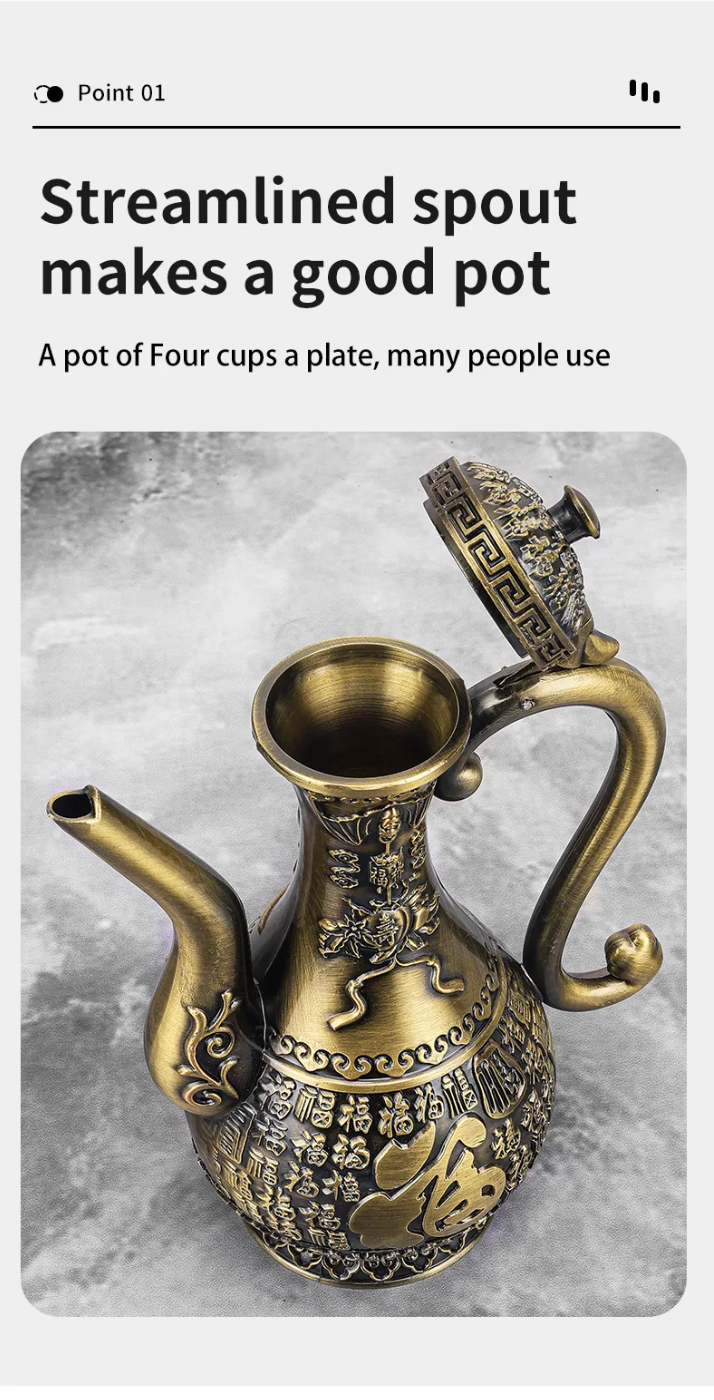 Antique bronze dragon phoenix wine serving set