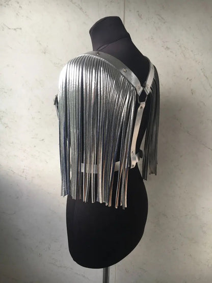 Holographic fringe shoulder harness festival rave tassel belt 4