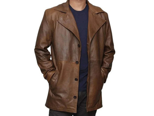 Mid Length Leather Jacket Men