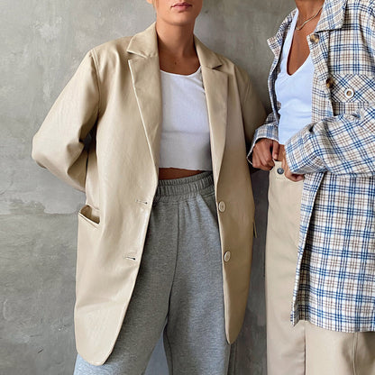 Women's faux leather blazer jacket