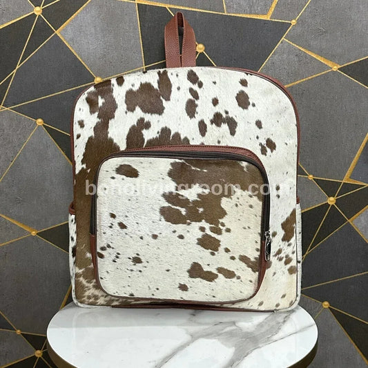mini cowhide backpack brown white leather bag