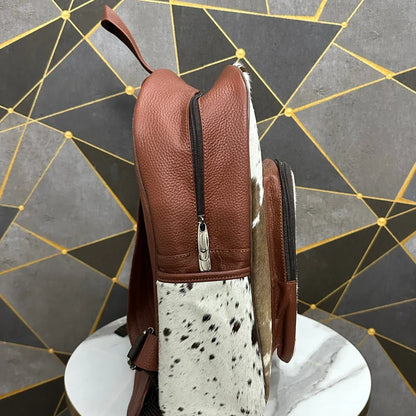mini cowhide backpack brown white leather bag