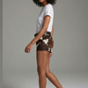 Brown white cowhide mini shorts women real hair leather