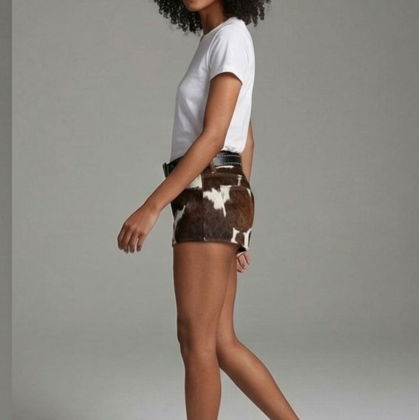 Brown white cowhide mini shorts women real hair leather