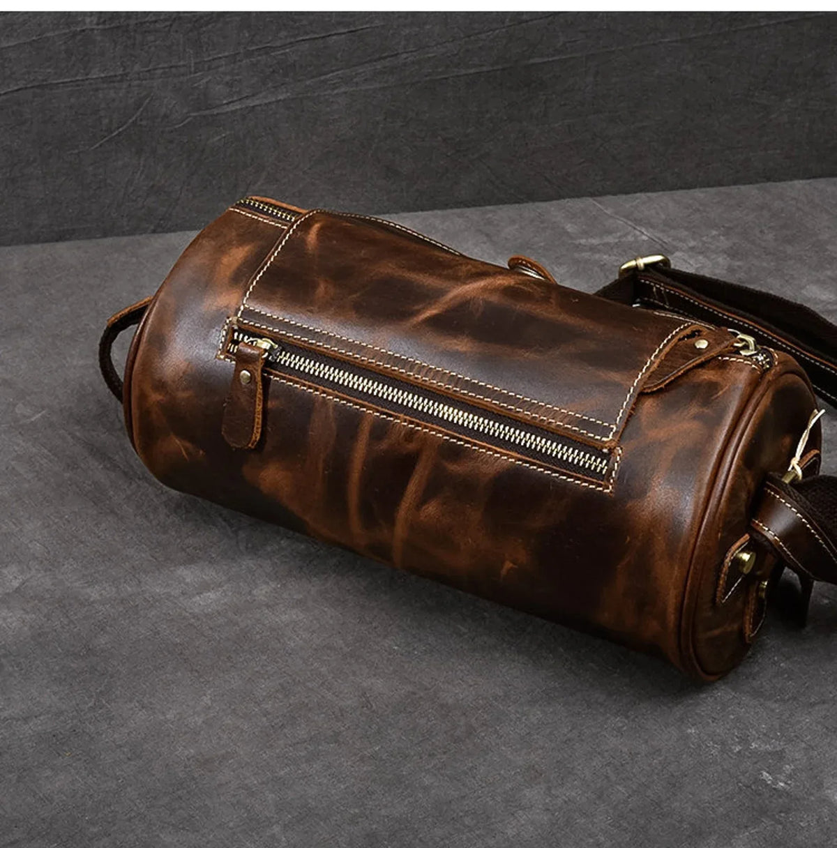 Small Barrel Duffel Bag in Brown Genuine Leather for Men