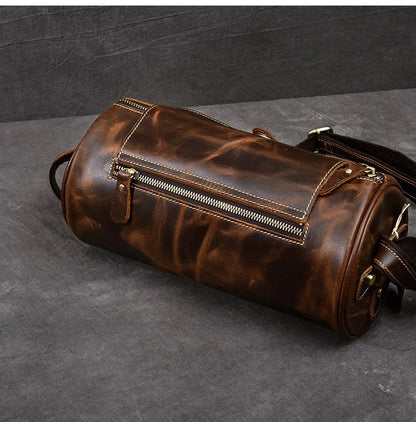 Small Barrel Duffel Bag in Brown Genuine Leather for Men