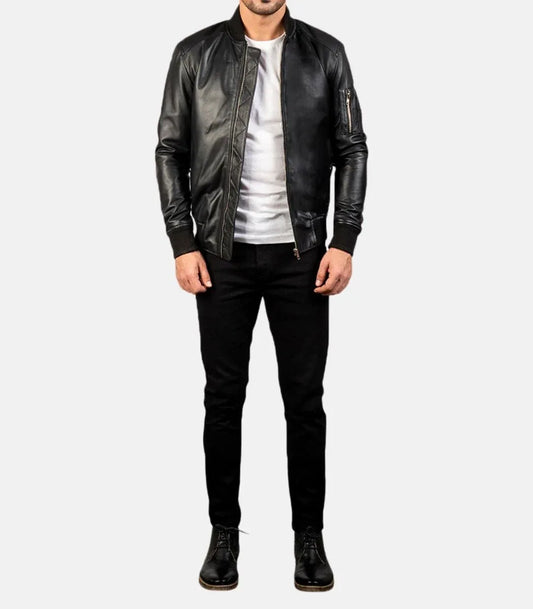 minimal leather jacket black mens