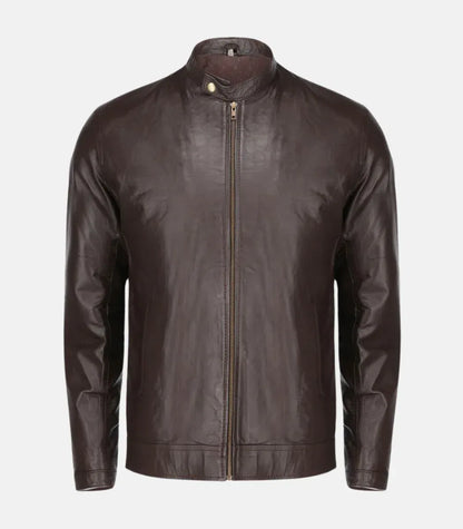 minimal leather jacket mens brown zipper design