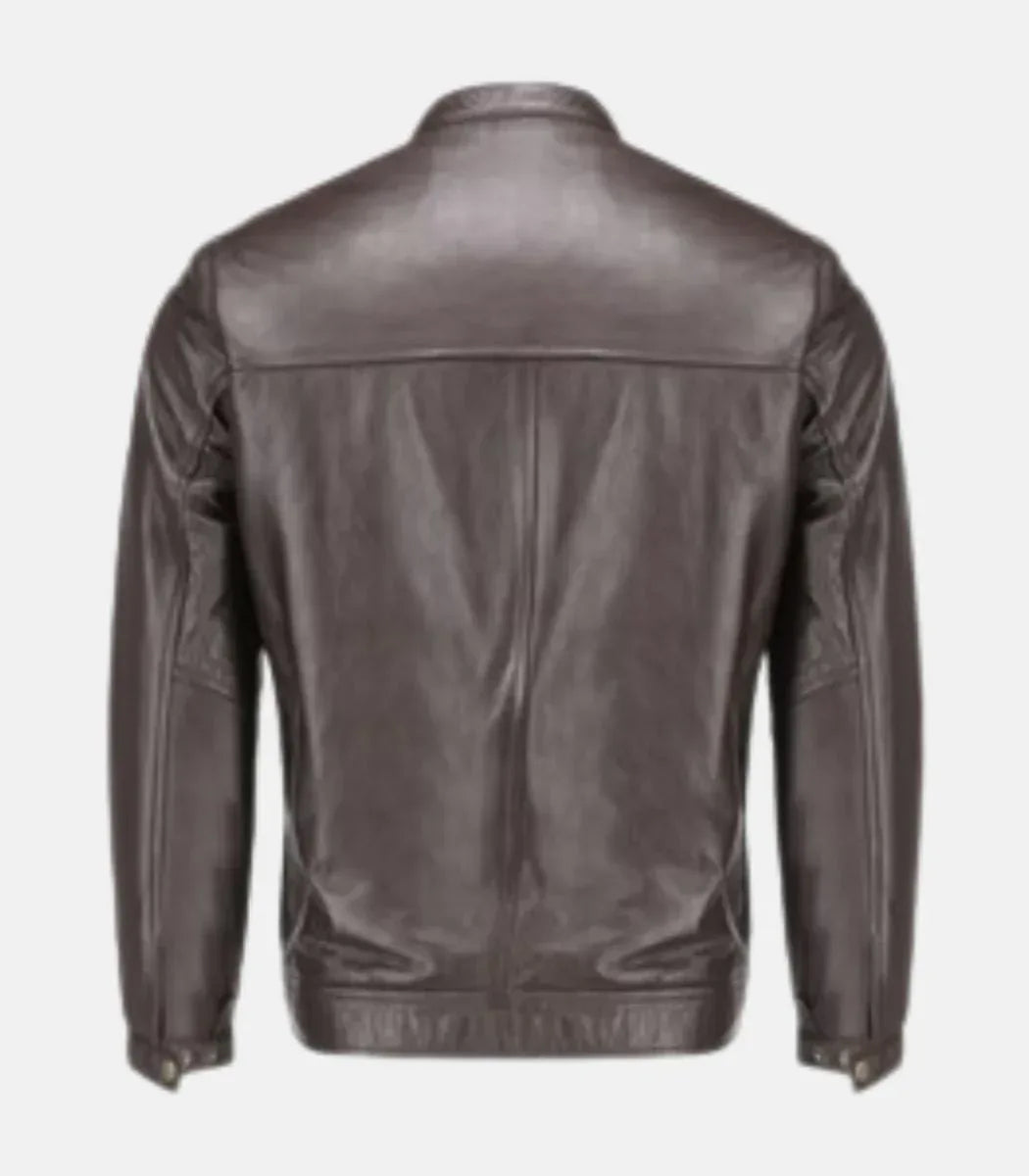 minimal leather jacket mens brown zipper design