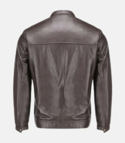 minimal leather jacket mens brown zipper design