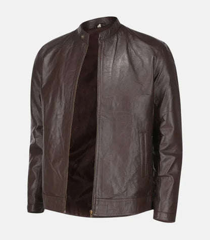 minimal leather jacket mens brown zipper design