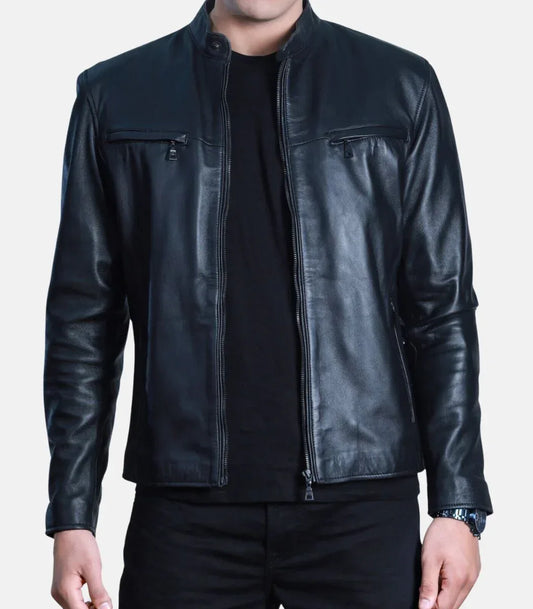 minimalist leather jacket mens black