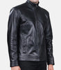 mens leather flight jacket black zip minimal