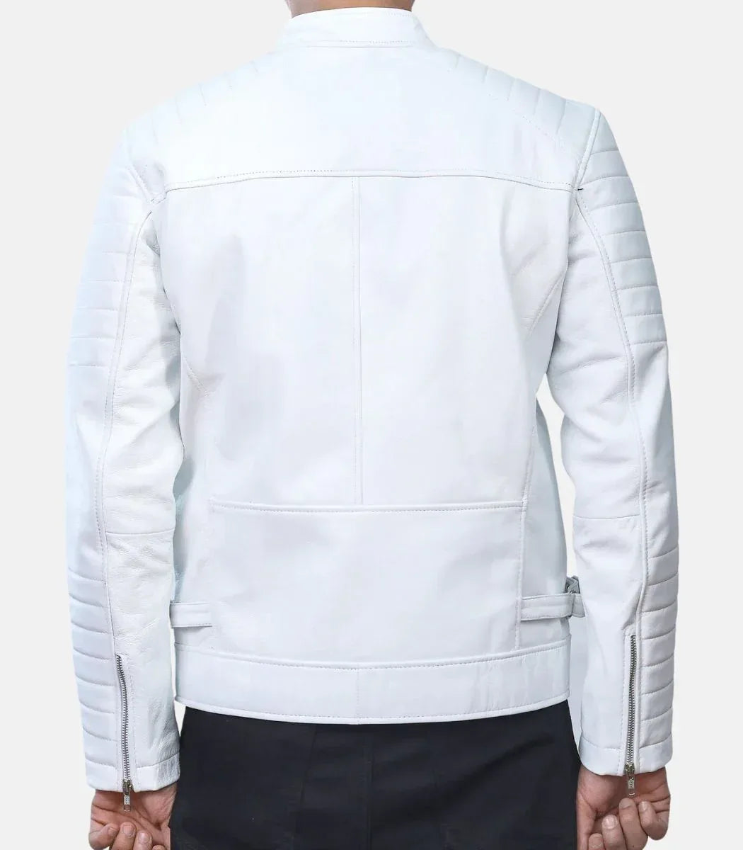 white leather jacket mens zip quilted shoulder style