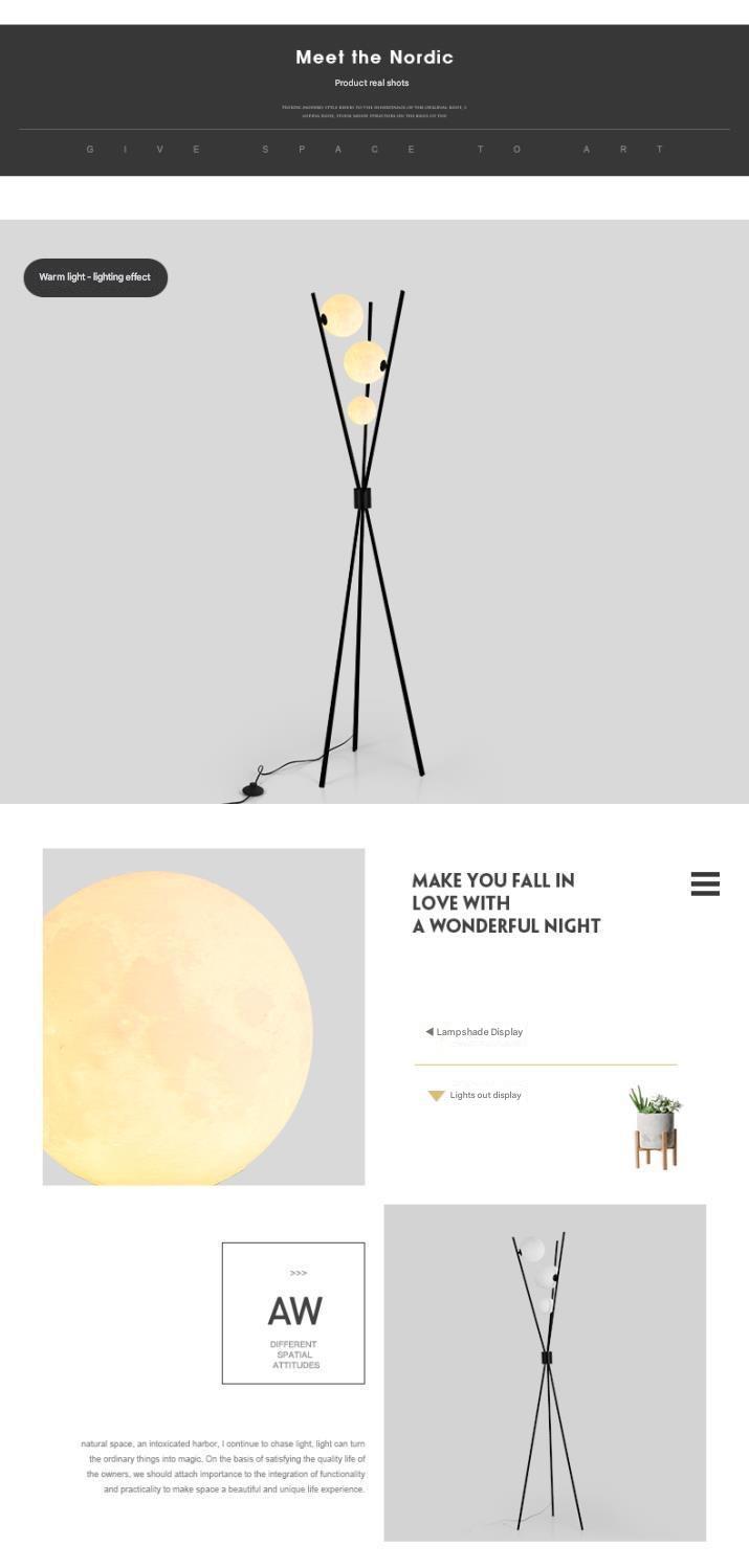 Nordic tripod moon globe floor lamp warm ambient lighting