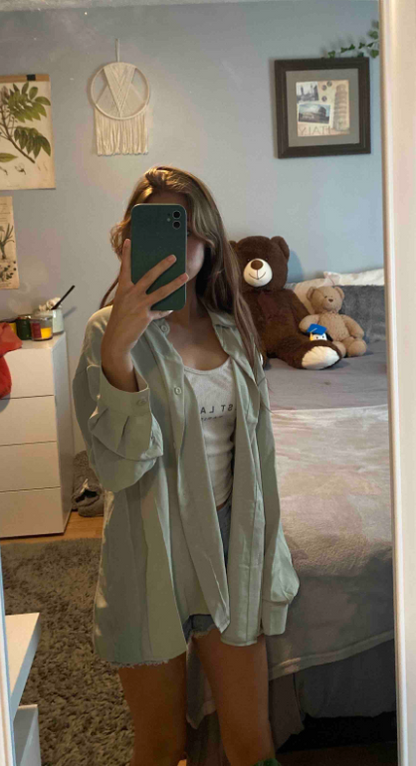 Mint Green Drop Shoulder Shirt Women