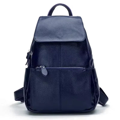 Genuine leather backpack women compact purse dark blue