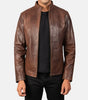 Modern leather jacket mens brown cowhide