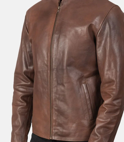 Modern leather jacket mens brown cowhide
