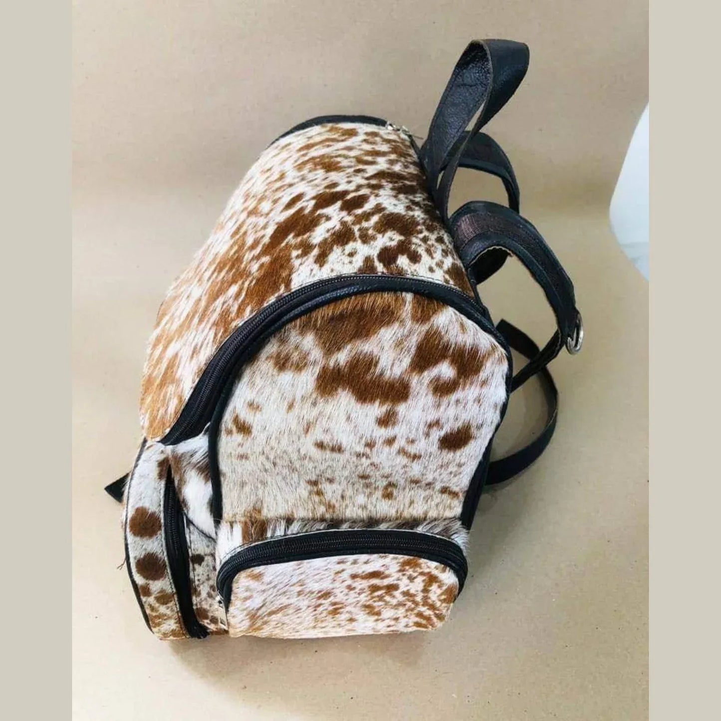 cowhide backpack speckled brown white leather backpack purse