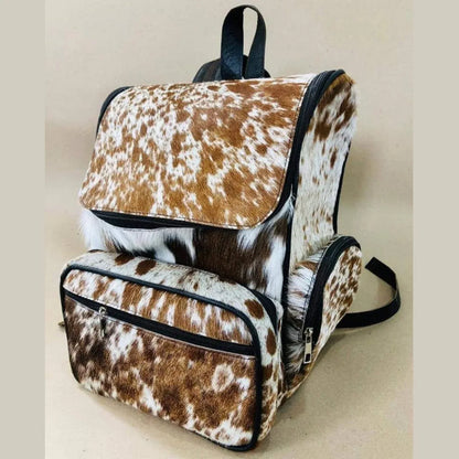 cowhide backpack speckled brown white leather backpack purse