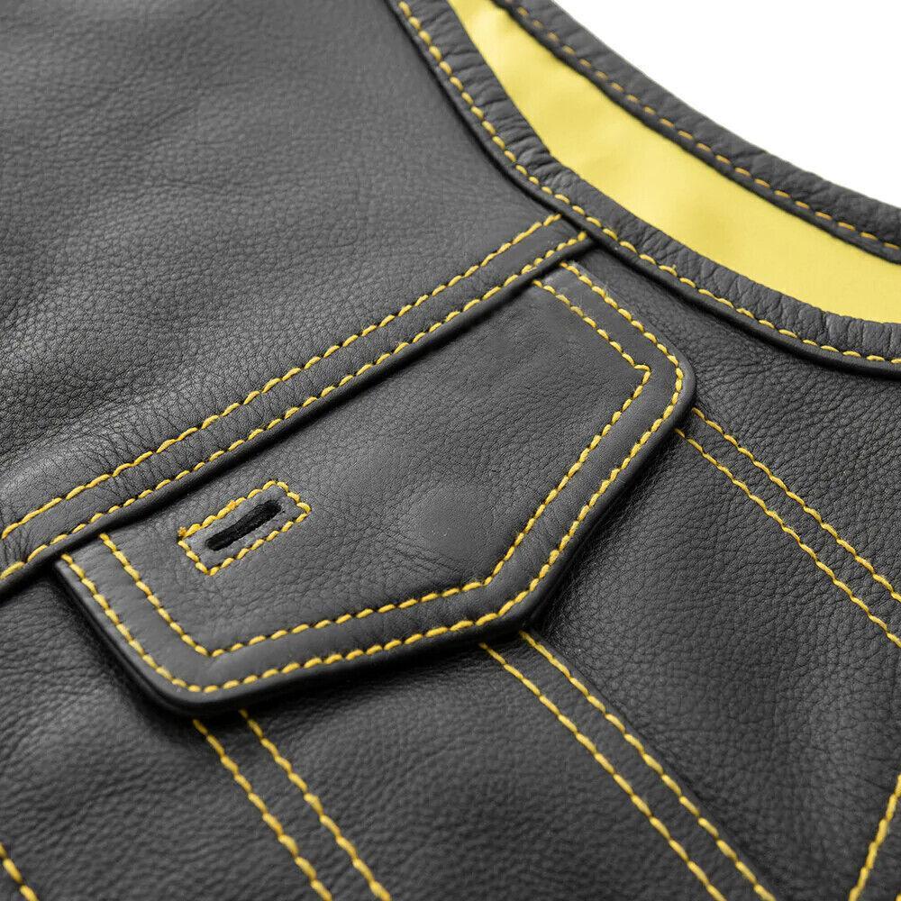 Mens Biker Vest – Black Leather Motorcycle Vest
