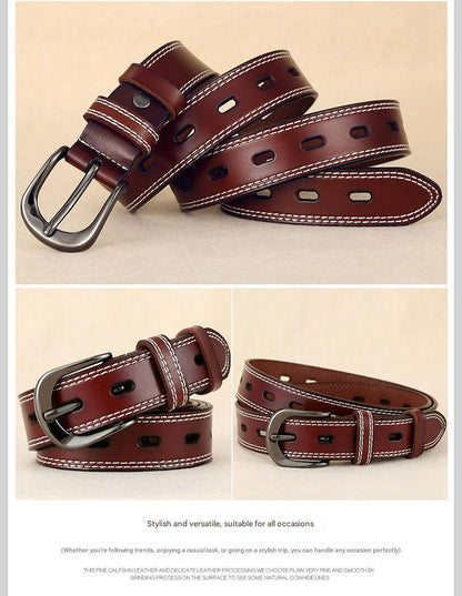 Women’s Genuine Cowhide Hollow Pin Belt 2.8cm Wide