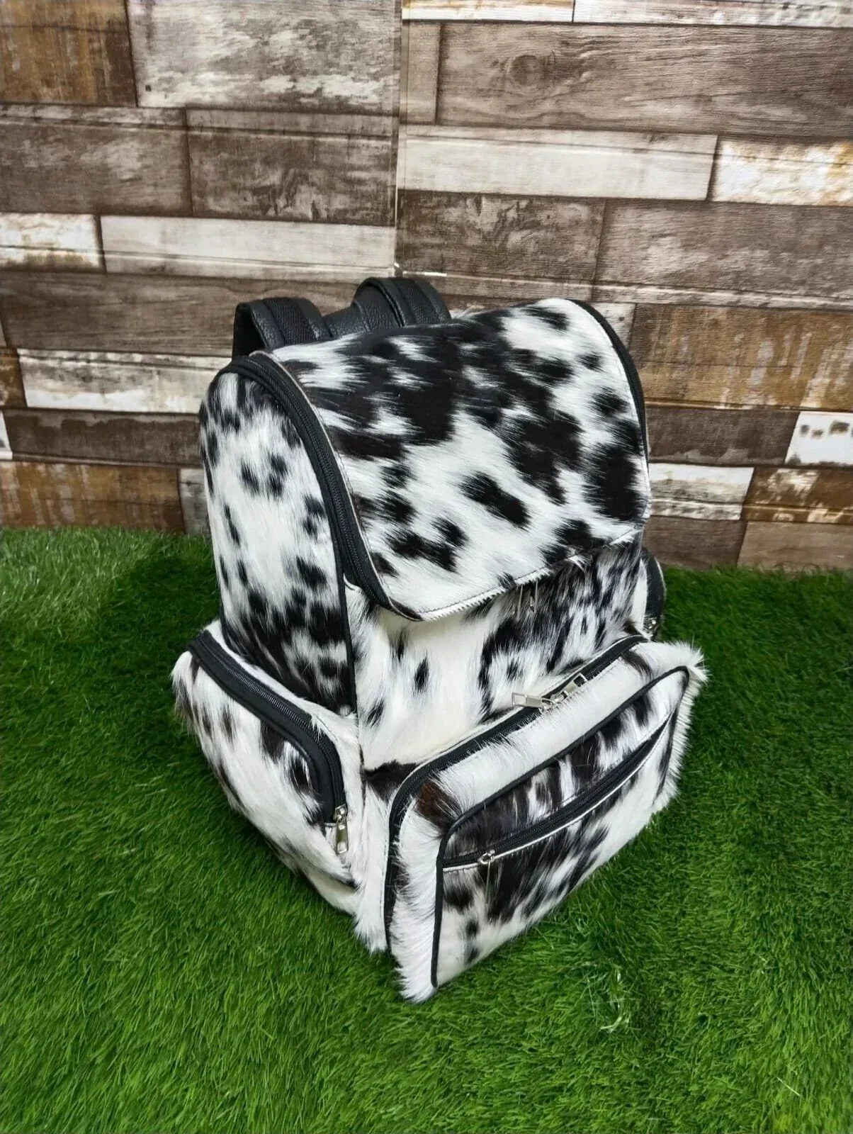 cowhide backpack black white leather backpack purse