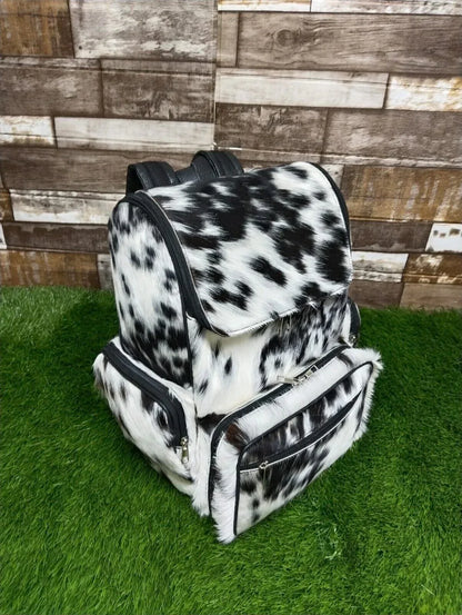 cowhide backpack black white leather backpack purse