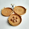 Round rattan tray set with white handles