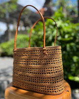 Stylish handwoven net rattan handbag