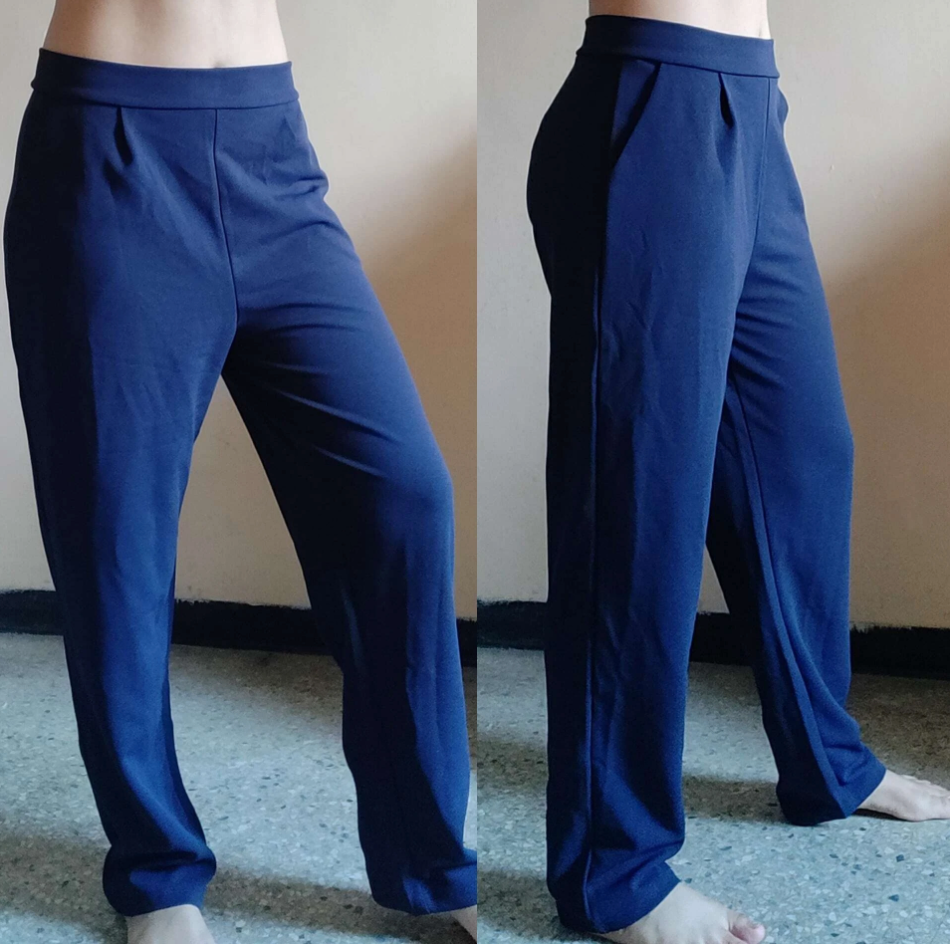 ladies elastic waist pants with slant pockets