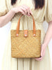 Nordic mini woven straw tote with leather handles Dark